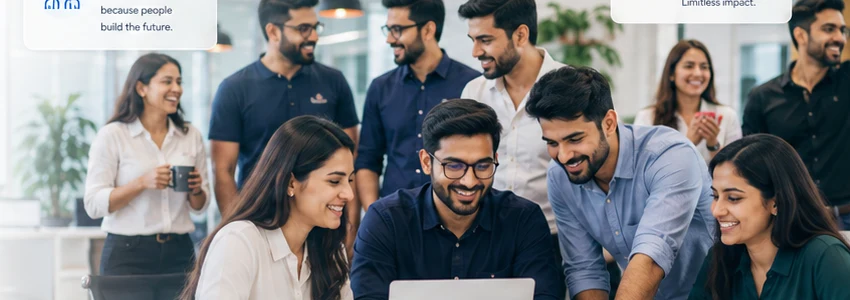 A collaborative team ready to discuss a business objective